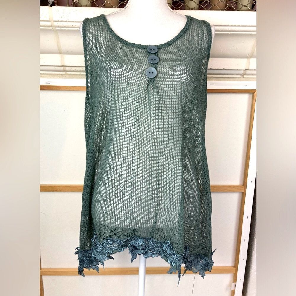 Pretty Angel Sage Mesh Tunic w/gorgeous lace trim and subtle sparkle NWOT - Picture 2 of 10